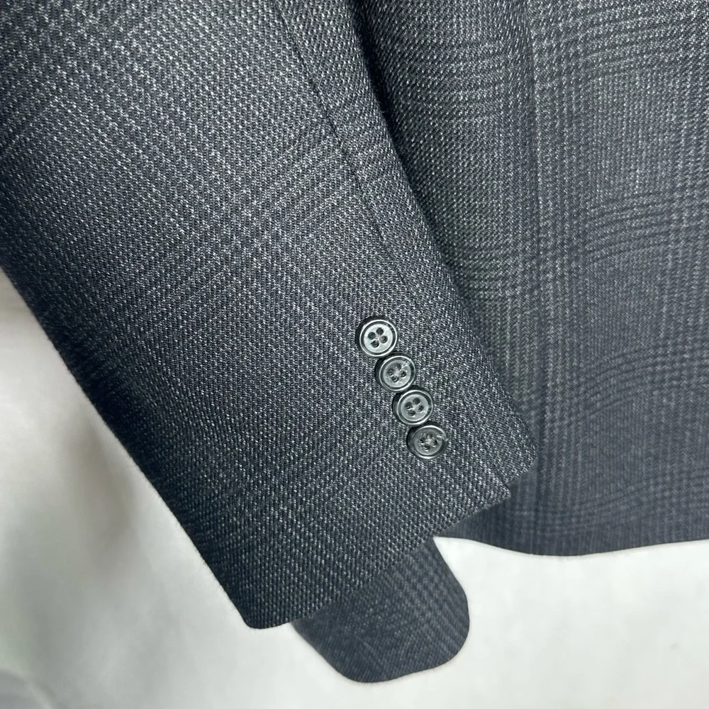Joseph Abboud Mens 46R Grey‎ Plaid 100% Wool 2-Button Blazer Sport Coat Jacket